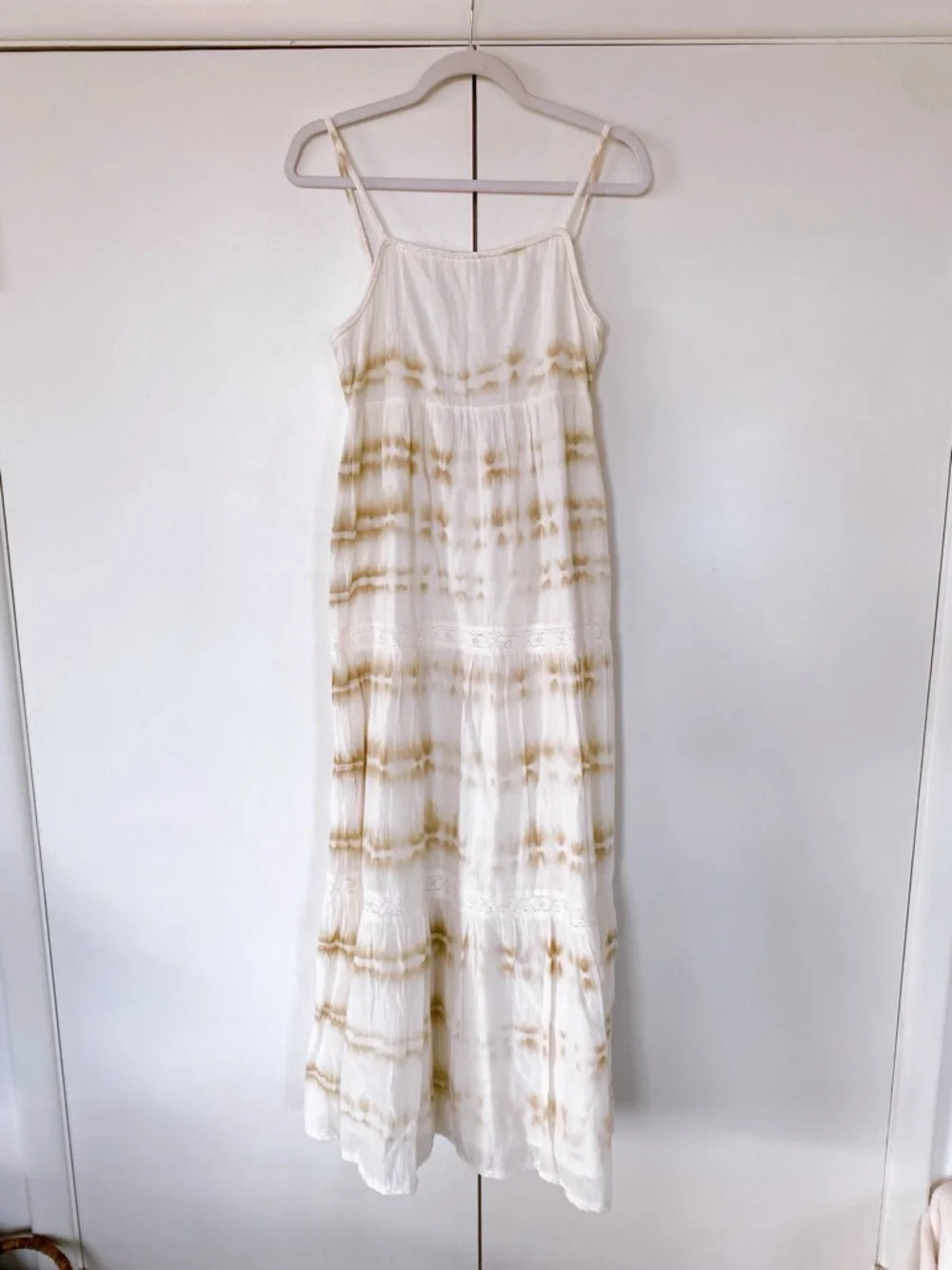 AERIE Off-White Cotton Maxi Dress with Beige Tie-Dye, Rope & Tassel Detail! 🐚 - Picture 11 of 17